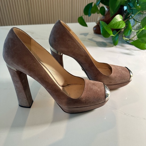 Prada metal square toe suede platform pumps - Picture 2 of 5